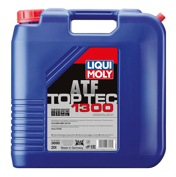 LIQUI MOLY Hydraulikflüssigkeit Top Tec ATF 1300, Kanister Kunststoff, VE: 20 Liter, 3698