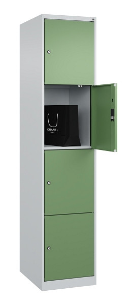 C+P Schließfachschrank Evolo PLUS, 4 Fächer, 1850x400x500mm, 7035/6011, 049000-124 S10010