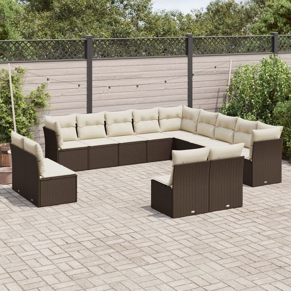 vidaXL 13-tlg. Garten-Sofagarnitur mit Kissen Braun Poly Rattan, 3250332