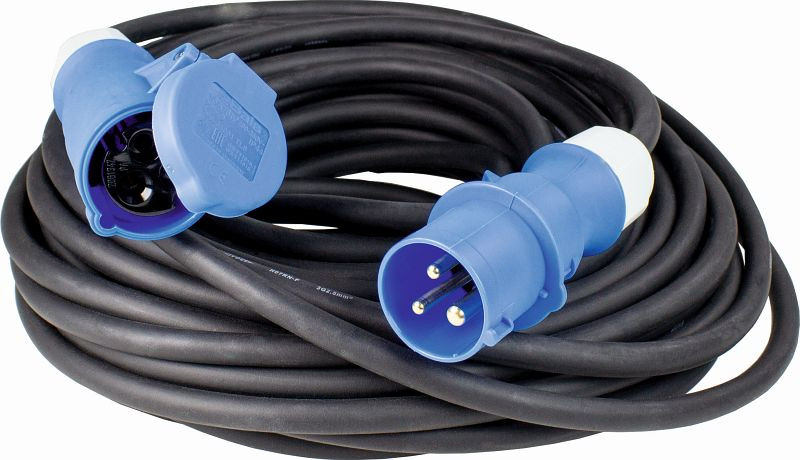 as-Schwabe CEE-Verlängerung 25m, schwarz schwere Gummischlauchleitung H07RN-F 3G2,5, mit CEE-Stecker und CEE-Kupplung 230V/16A/3polig, 60479