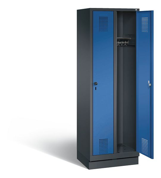 C+P Garderobenschrank Evolo, H1800xB610xT500mm, Farbe: Schwarzgrau / Enzianblau, 48020-20 S10004