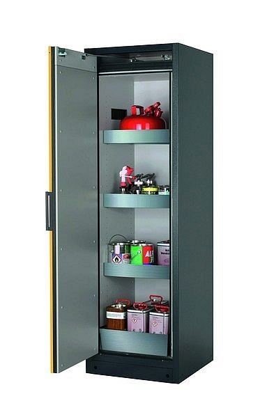 asecos Sicherheitsschrank Q-CLASSIC-90, Q90.195.060 in sicherheitsgelb RAL 1004 mit 3x Wannenboden Standard (Edelstahl), 30072-040-30085