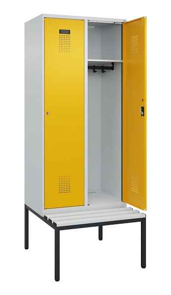 C+P Spind Evolo PLUS, 2 Abteile, 2120x800x815mm, 7035/1004, Haken 4, Zylinderschloss, Sitzfläche Kunststoff, Sitzbank, 0490507-22 S10081