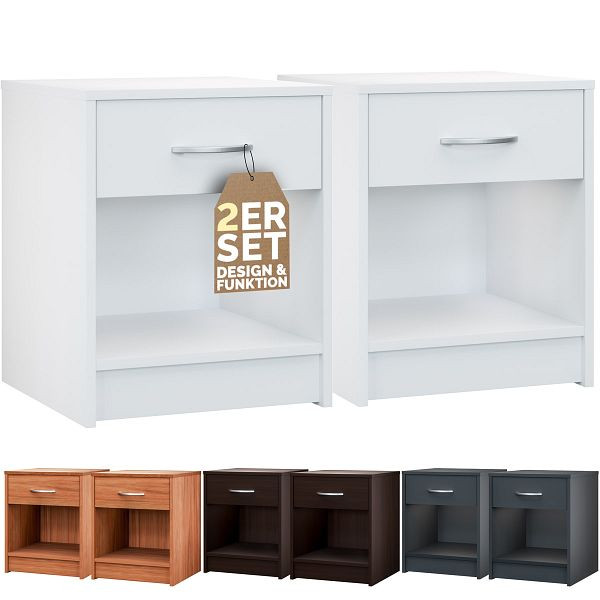 casaria Nachttisch Hamburg 2er-Set Weiß 50x40x35cm, 109670