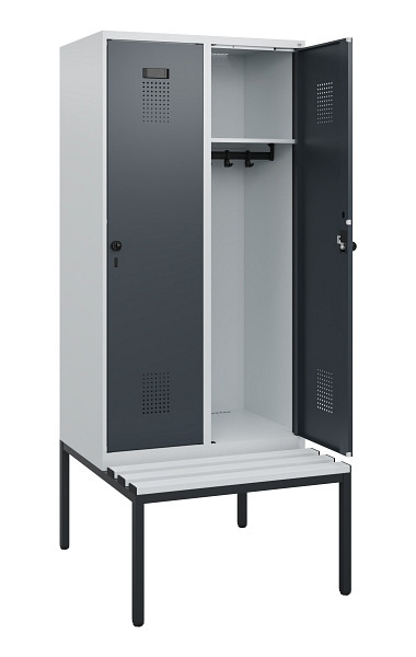 C+P Spind Evolo PLUS, 2 Abteile, 1950x800x815mm, 7035/7016, Drehriegel, Sitzfläche Kunststoff, Sitzbank, 0490505-22 S10066