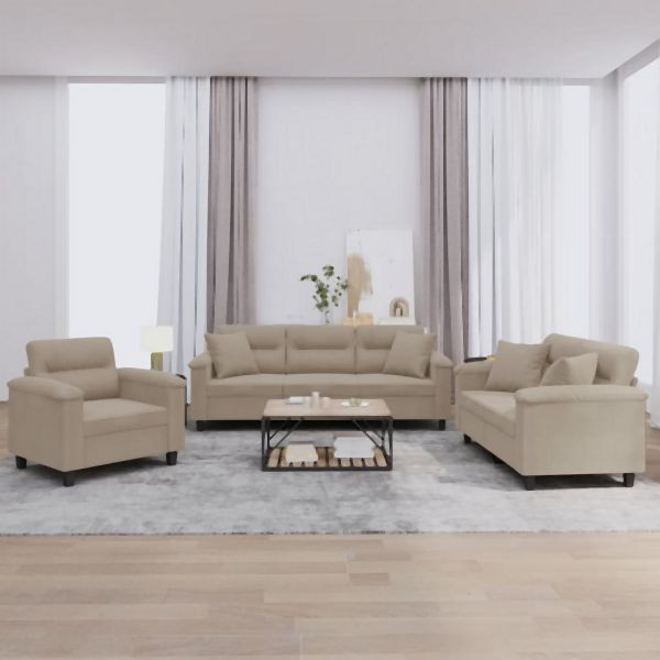 vidaXL 3-tlg. Sofagarnitur mit Kissen Taupe Mikrofasergewebe, 3202302