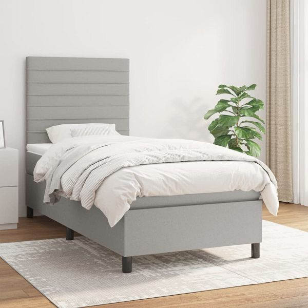 vidaXL Boxspringbett mit Matratze Hellgrau 90x190 cm Stoff, 3141817