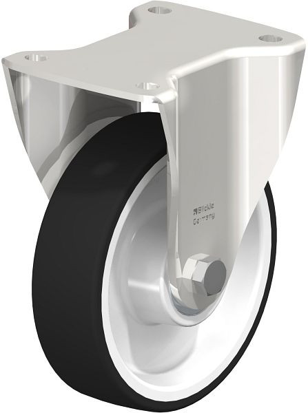 Blickle BKX-POTH 160XK Edelstahl-Schwerlast-Bockrolle mit Anschraubplatte, Thermoplastisches Polyurethan, Grau, 739480