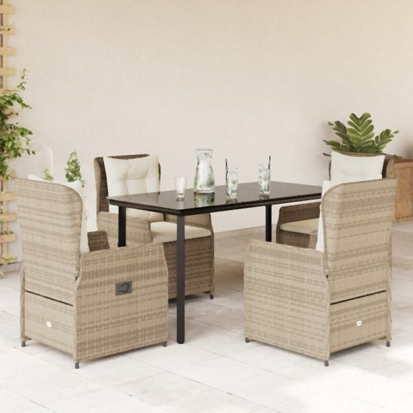 vidaXL 5-teilig Garten-Essgruppe mit Kissen Beige Poly Rattan, 3262891