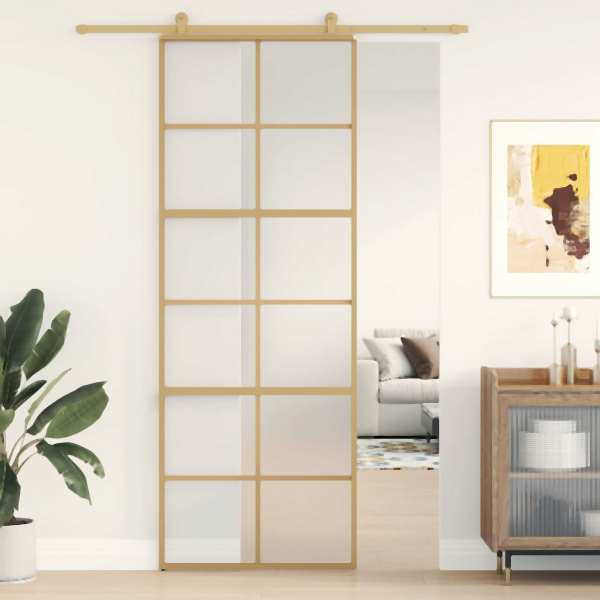vidaXL Schiebetür Golden 76x205 cm Matt ESG-Glas und Aluminium, 155169