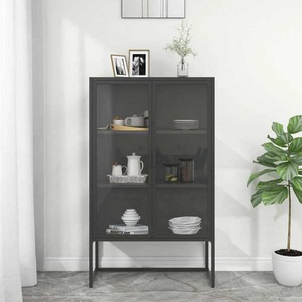 vidaXL Highboard Anthrazit 80x35x135 cm Stahl und Gehärtetes Glas, 335885