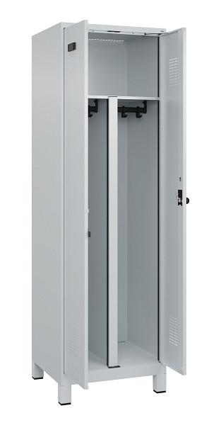 C+P PSA Schwarz-Weiß-Spind Evolo PLUS, mit Füßen, 2 Abteile, 1950x600x500mm, 7035, Frontfarbe RAL 7035 Lichtgrau, Drehriegel, 049012-20P S10013