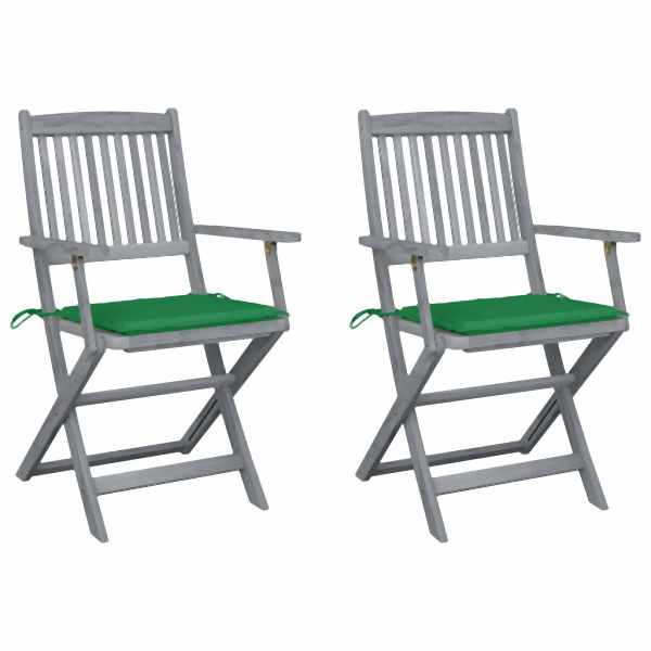 vidaXL Klappbare Gartenstühle 2 Stück mit Sitzkissen Massivholz Akazie, 3064487