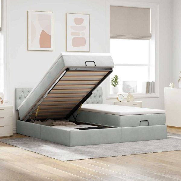 vidaXL Ottoman-Bett mit Matratzen & LEDs Hellgrau 160x200 cm Samt, 3312935