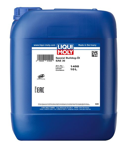 LIQUI MOLY Spezial Bulldog-Öl SAE 30, Kanister Kunststoff, VE: 10 Liter, 1400