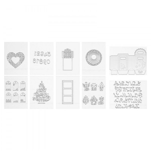 VEVOR 10-tlg. Metall Stanzformen Set, kompatibel mit Maschinen, Buchstaben, Zahlen, Baum-Motive, für Scrapbooking, MJPJTZYHMJ00ZP9TD001V0