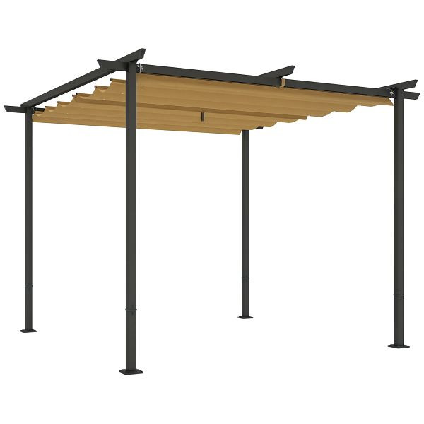 Outsunny 3 x 3 m Garten-Pergola mit verstellbarem Dach, Metallrahmen, UPF30+ Schutz, Sonnendach für Veranda, Terrasse, Beige, 84C-560V00BG