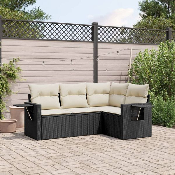 vidaXL 4-teilig Garten-Sofagarnitur mit Kissen Schwarz Poly Rattan, 3220105
