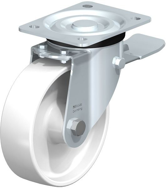 Blickle L-PO 160G-ST Stahlblech-Lenkrolle, mittelschwere Ausführung, mit Anschraubplatte & Feststeller, Polyamid, Weiß, 643916