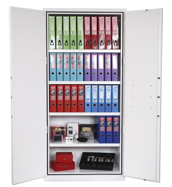 Deskin Feuerschutz Dokumententresor Serie Papersafe, Farbe weiß RAL 9003, Doppelbart-Schlüsselschloss, Außenmaße: B 930 x H 1950 x T 520 mm, 293017