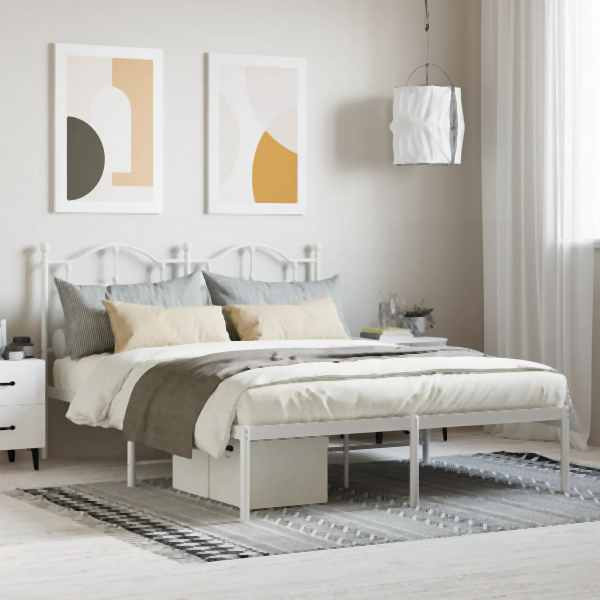 vidaXL Bettgestell mit Kopfteil Metall Weiß 140x190 cm, 353488