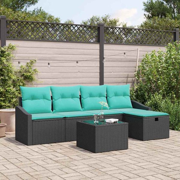 vidaXL Sofa Set mit Kissen mit Speicher 6-teilig Schwarz Poly-Rattan, 3359275