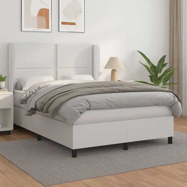 vidaXL Boxspringbett mit Matratze Weiß 140x200 cm Kunstleder, 3128974