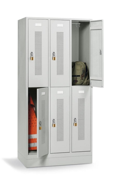 Deskin Doppelstöckiger Garderoben-Stahlspind mit Sockel, Lichtgrau RAL 7035, 870 x 500 x 1800 mm, 6 Abteile, Korpus: Lichtgrau RAL 7035, 331461