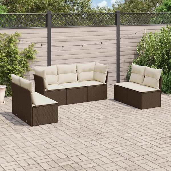 vidaXL 7-tlg. Garten-Sofagarnitur mit Kissen Braun Poly Rattan, 3217413