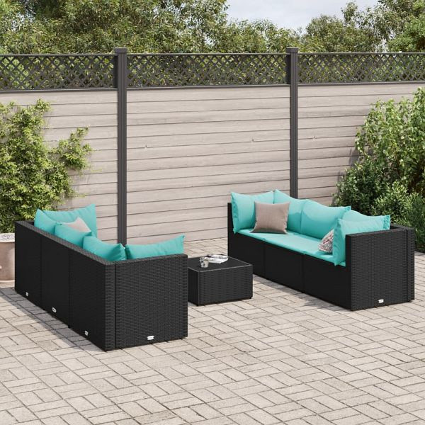 vidaXL 7-tlg. Garten-Lounge-Set mit Kissen Schwarz Poly Rattan, 3308028