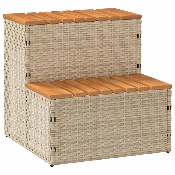 vidaXL Whirlpooltreppe Beige 50x50x50,5 cm Poly Rattan Akazie Massiv, 4103942
