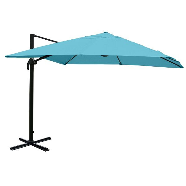 Mendler Gastronomie-Ampelschirm HWC-A96, Sonnenschirm, 3x3m (Ø4,24m) Polyester/Alu 23kg, türkis ohne Ständer, drehbar, 153409+76853+122472