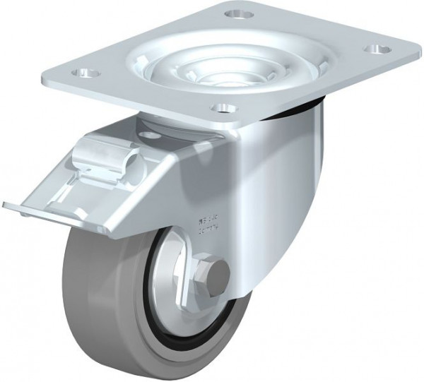 Blickle LK-POEV 100K-3-FI-SG-FA Stahlblech-Lenkrolle, schwere Ausführung, mit Anschraubplatte & Feststeller, Elastik-Vollgummi, Grau, 750320