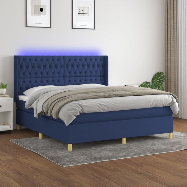 vidaXL Boxspringbett mit Matratze & LED Blau 180x200 cm Stoff, 3139139