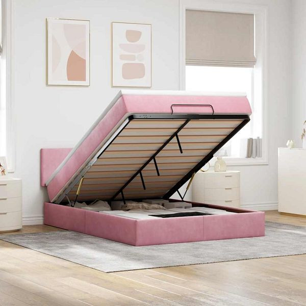 vidaXL Ottoman-Bett mit Matratze & LEDs Rosa 140x190 cm Samt, 3312553