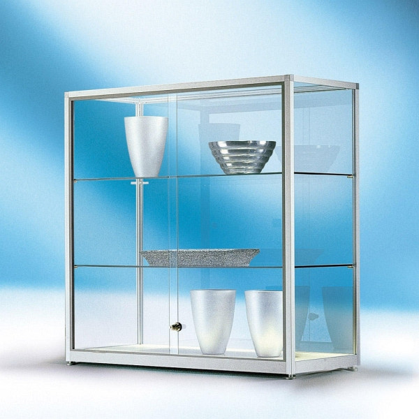 Deskin Halbhohe Vitrine DELUXE, Alusilber, 1500 x 400 x 910 mm, 267921