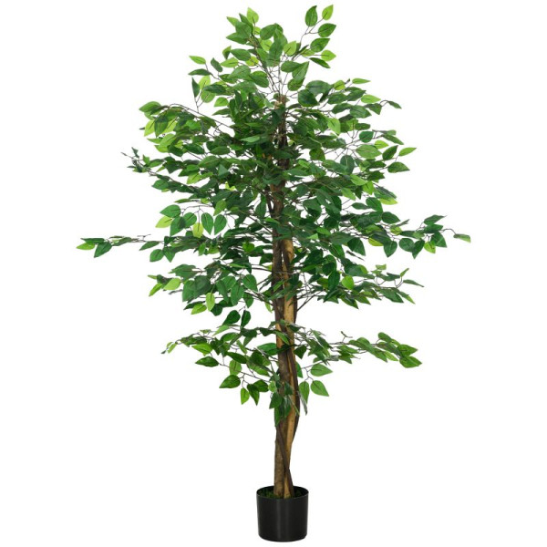 HOMCOM Ficusbaum Kunstpflanze, naturgetreu, 150 cm hoch, mit Topf, Grün, 830-799V00GN