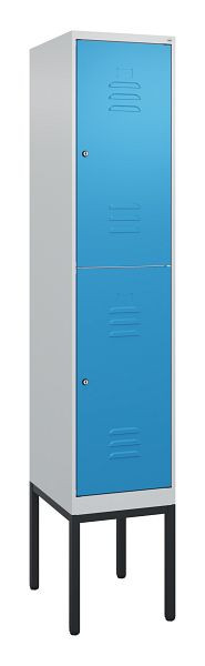 C+P Doppelstöckiger Spind Classic PLUS, Gestell, 2120x400x500mm, 7035/5012, Zylinderschlösser, 0803307-12 S10019