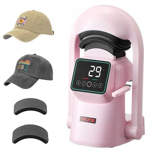 VEVOR automatische Hut-Hitzepresse, 2 Platten, automatisches Öffnen, Touchscreen für Zeit/Temperatur, Druck für Hüte, Pink, ZNKMJFS2H1YJ1OQ0H001V2