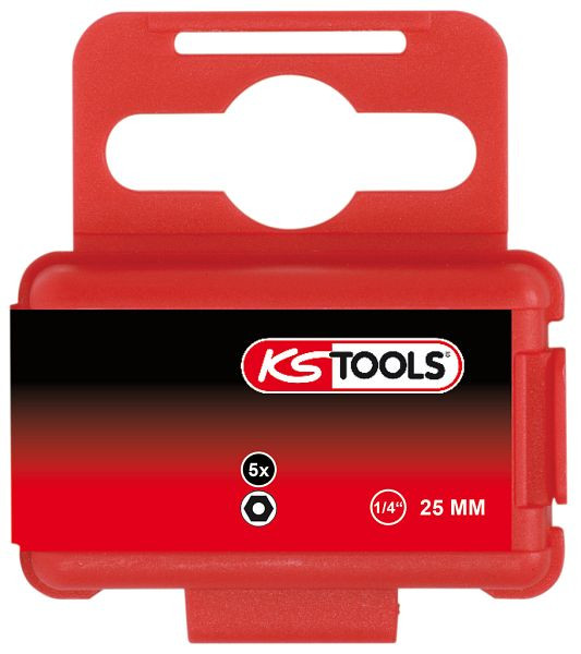 KS Tools 1/4" Bit Innensechskant, Bohrung, 25mm, 3/8", VE: 5 Stück, 911.3593