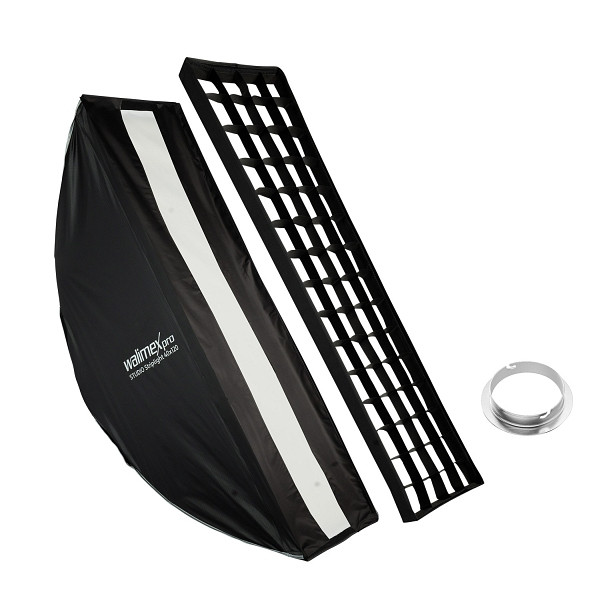 Walimex pro Studio Striplight Softbox 40x120cm + Softboxadapter für Elinchrom (Außendurchmesser: 15,2 cm), um 360° drehbar, inkl. Grid, Maske, 1023462