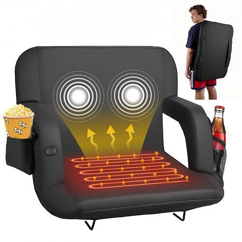 VEVOR Beheizter Stadionsitz mit 4 Taschen, 3 Heizstufen & 6 Vibrationsmodi, tragbar, für Camping & Sport, Schwarz, JRTYGZY1PCSAFD2PL001V9