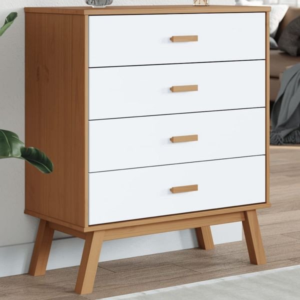 vidaXL Schubladenschrank OLDEN Weiß und Braun Massivholz Kiefer, 358590