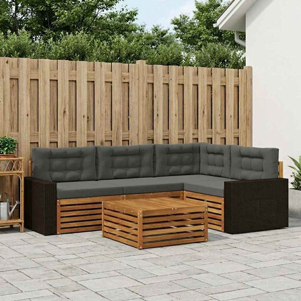 vidaXL Outdoor-Sofagarnitur 5-teilig Natur und Anthrazit 79 x 79 x 37 cm, 3383335