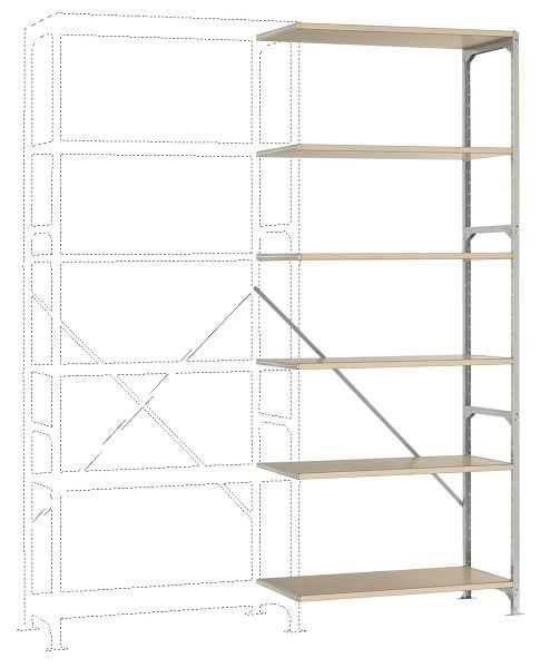 Manuflex Schweres Fachboden-Steckregal Anbauregal mit 6 Holzverbundböden, HxBxT = 2500 x 1000 x 1000 mm, RB2283