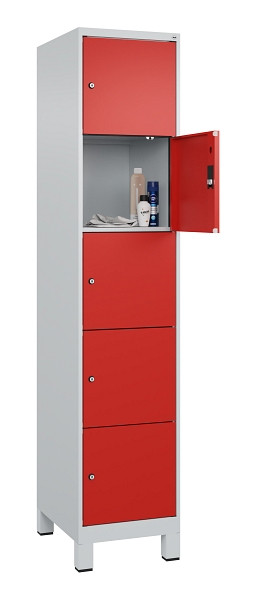 C+P Schließfachschrank Evolo PLUS, mit Füßen, 5 Fächer, 1950x400x500mm, 7035/30, Frontfarbe RAL 3020 Verkehrsrot, 049010-125 S10005
