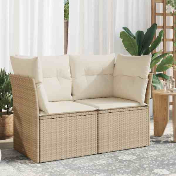 vidaXL Gartensofa mit Kissen 2-Sitzer Beige Poly Rattan, UV-beständig, 366075