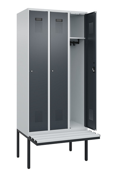 C+P Spind Evolo PLUS, 3 Abteile, 2120x900x815mm, 7035/7016, Haken 3, Zylinderschloss, Material Sitzfläche Kunststoff, 0490407-30 S10093