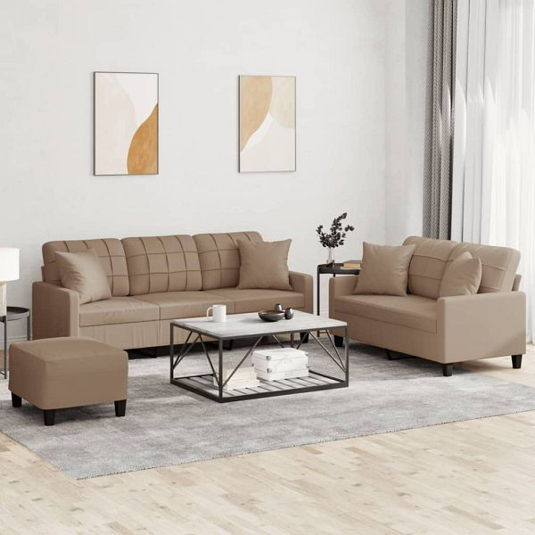 vidaXL 3-tlg. Sofagarnitur mit Kissen Cappuccino-Braun Kunstleder, 3201397