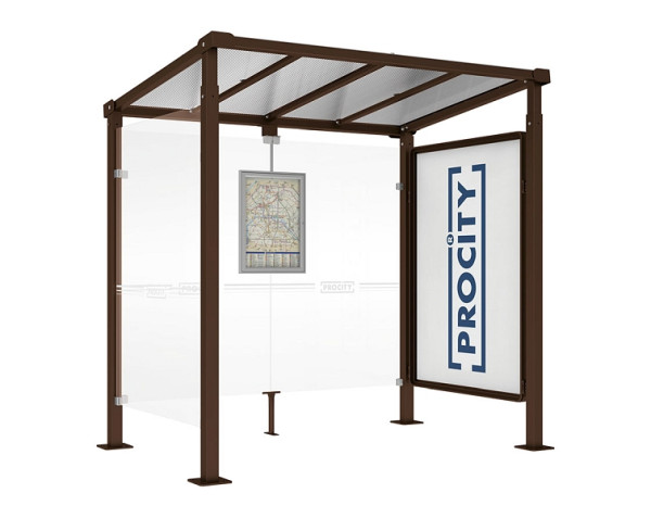 Procity Wartehalle Milano - 1 Schaukasten 2000 + 1 Seitenverkleidung, Farbe RAL 8017, Maße: Breite 2500 x Höhe 2545 x Tiefe 1824 mm, 529246.8017
